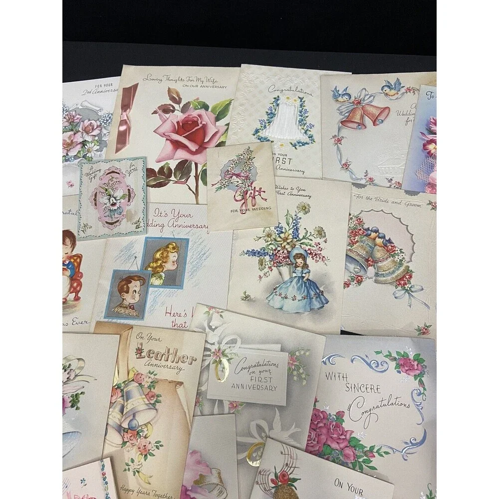 Midcentury Vintage 40s/50 Wedding 25 Cards Signed Paper Ephemera Scrapbook Annev